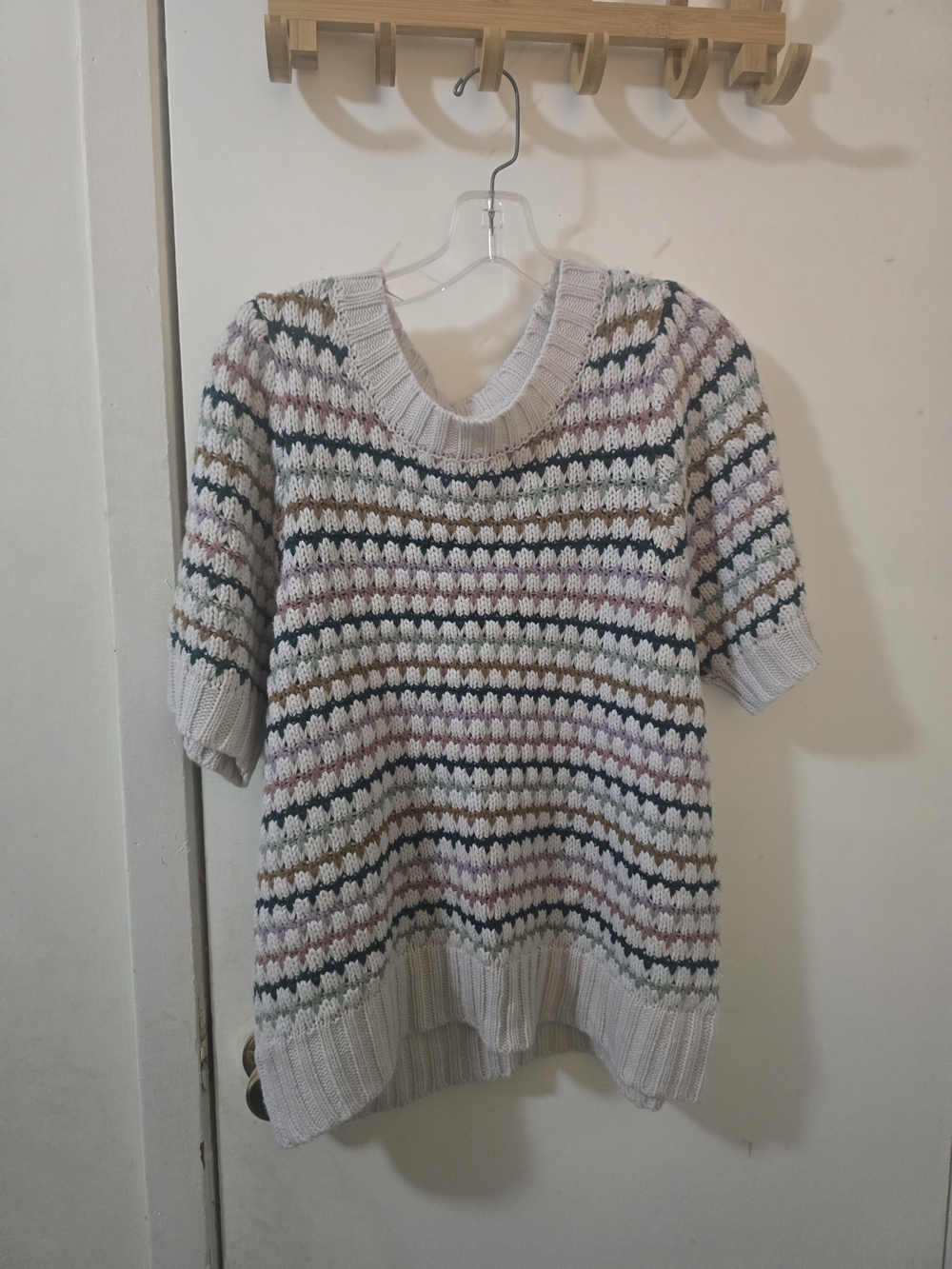 Popcorn Sleeved Short Sleeve Sweater Size XL
